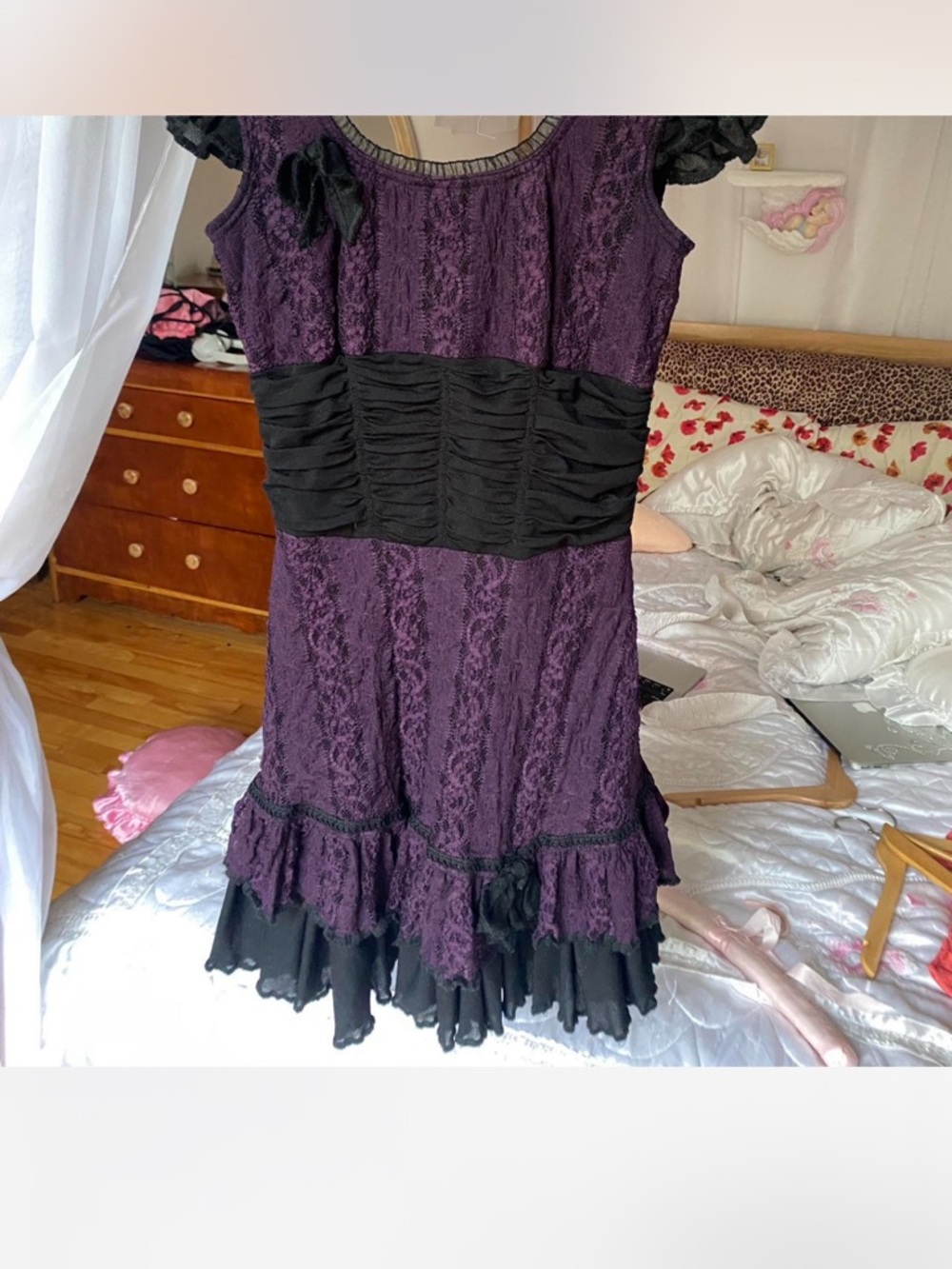 Purple and Black Lace Mini Dress